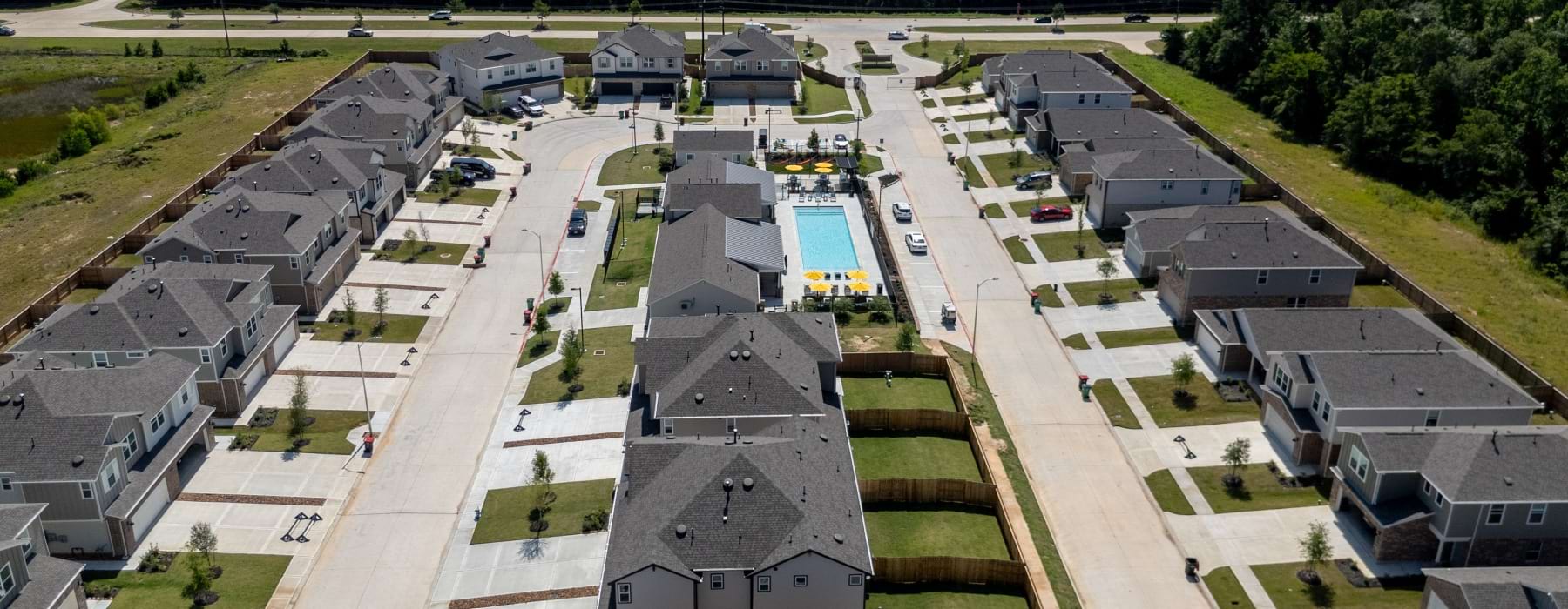 Drone photo of houses in neighborhood
